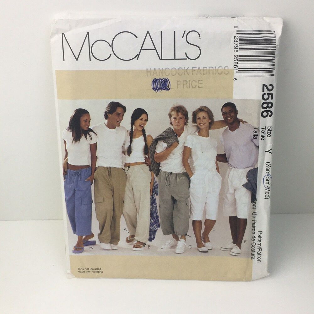 Unisex Cargo Pants Shorts Drawstring Size XS-S CUT to S Pattern 2586 Vintage Y2K